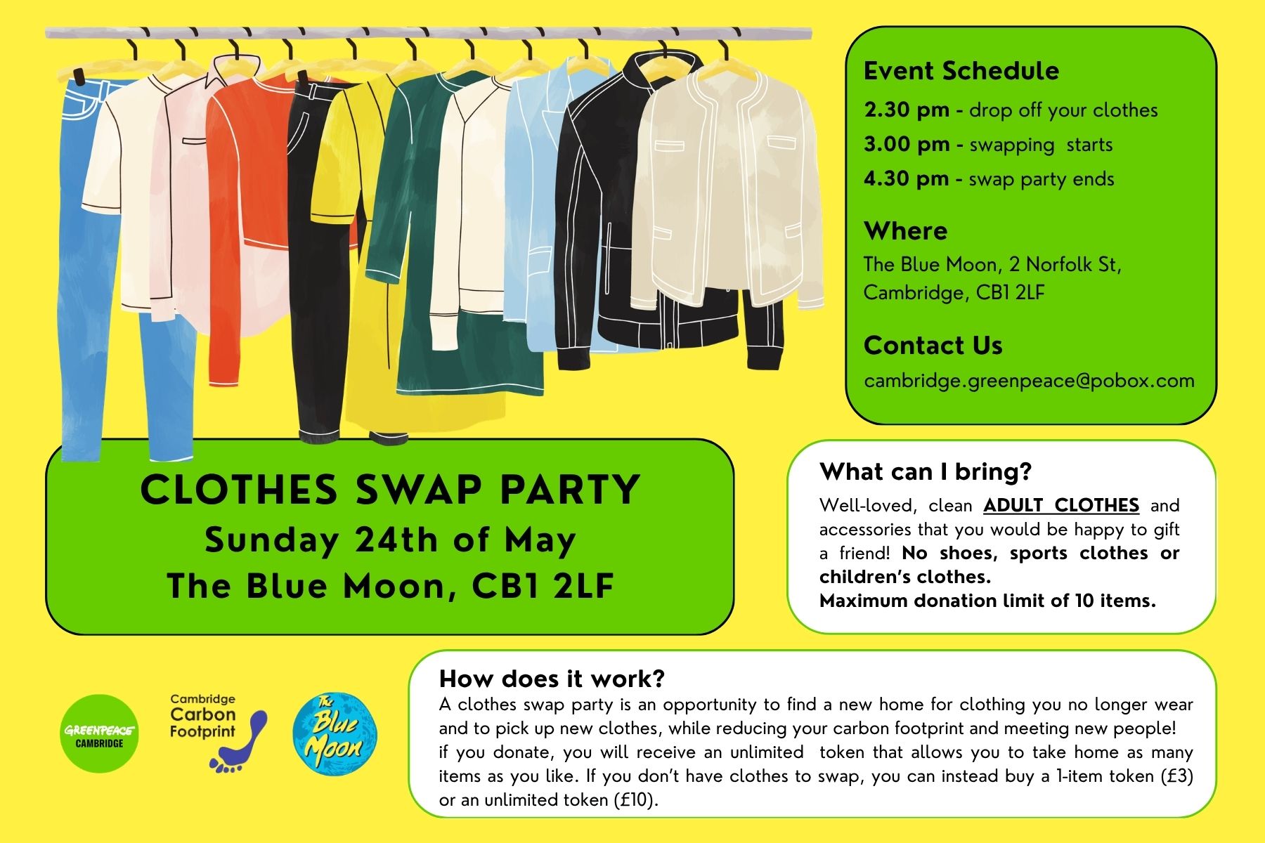 Cambridge Greenpeace's Clothes Swap Party at The Blue Moon